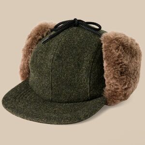 FILSON Double Mackinaw Wool Cap Forest Green Shearling Hat Ear Flaps 2XL